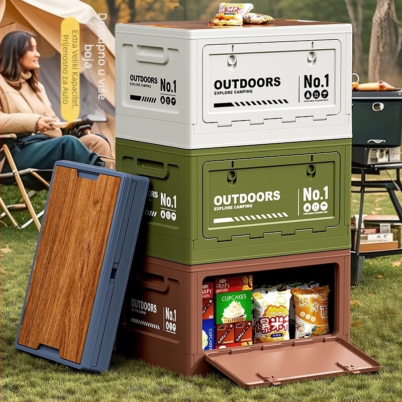 Vanjska kamping kutija sa bočnim otvorom, sklopiva PP, kapaciteta 40–50 L, prenosna