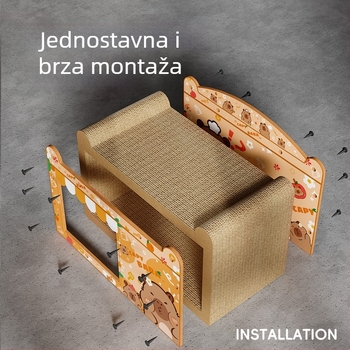 Mačje gnijezdo s daskom za grebanje od valovitog kartona, crtani stil, 1 kom