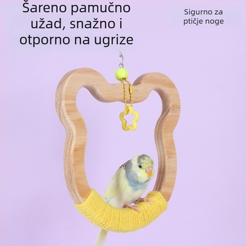 Viseća drvena ljuljačka za ptice, pamukasta užad, marka Happy Pet Paradise, pogodna za male ptice, za grickanje i igru