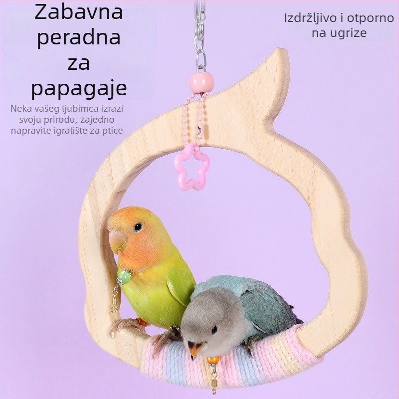 Viseća drvena ljuljačka za ptice, pamukasta užad, marka Happy Pet Paradise, pogodna za male ptice, za grickanje i igru