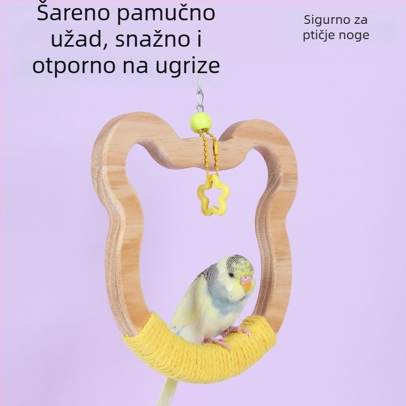 Viseća drvena ljuljačka za ptice, pamukasta užad, marka Happy Pet Paradise, pogodna za male ptice, za grickanje i igru