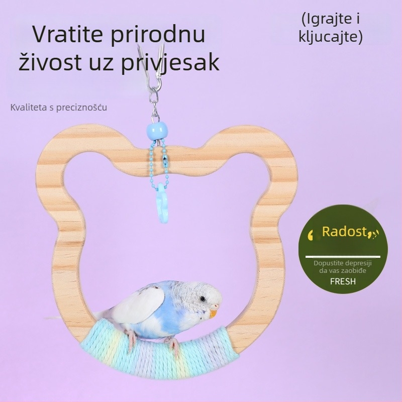 Viseća drvena ljuljačka za ptice, pamukasta užad, marka Happy Pet Paradise, pogodna za male ptice, za grickanje i igru