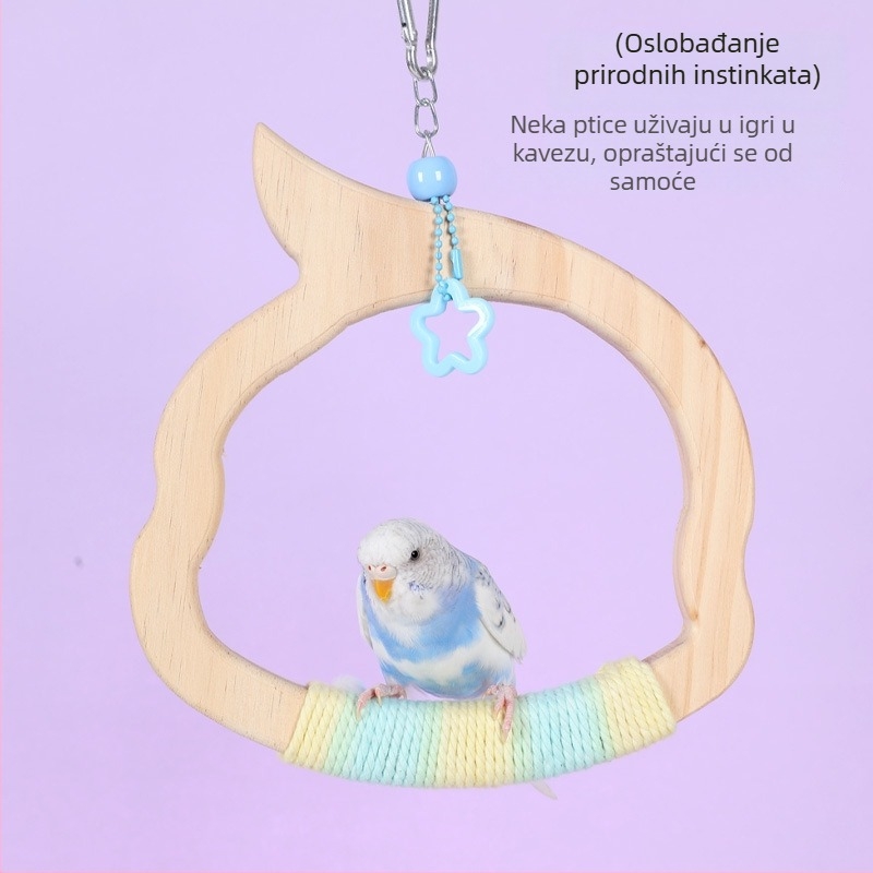 Viseća drvena ljuljačka za ptice, pamukasta užad, marka Happy Pet Paradise, pogodna za male ptice, za grickanje i igru
