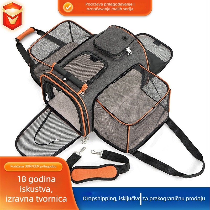 Torba za nošenje mačaka na ramenu — prozračna, velika zapremina, proširiva. Materijal: Poliester; Šifra proizvoda: Jw-xb210419-2; Podrijetlo: Jiangsu