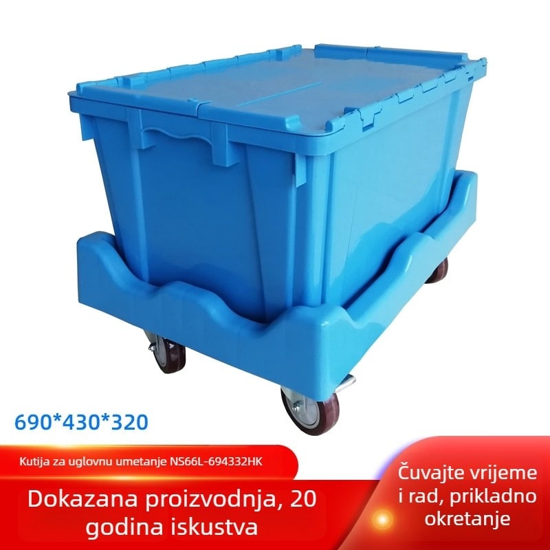 Kutija turnover za skladištenje s poklopcem, PP plastika, nosivost 30 kg, debljina zida 2,5 mm, unutarnje dimenzije 640x390x300, može se slagati do 5 razina