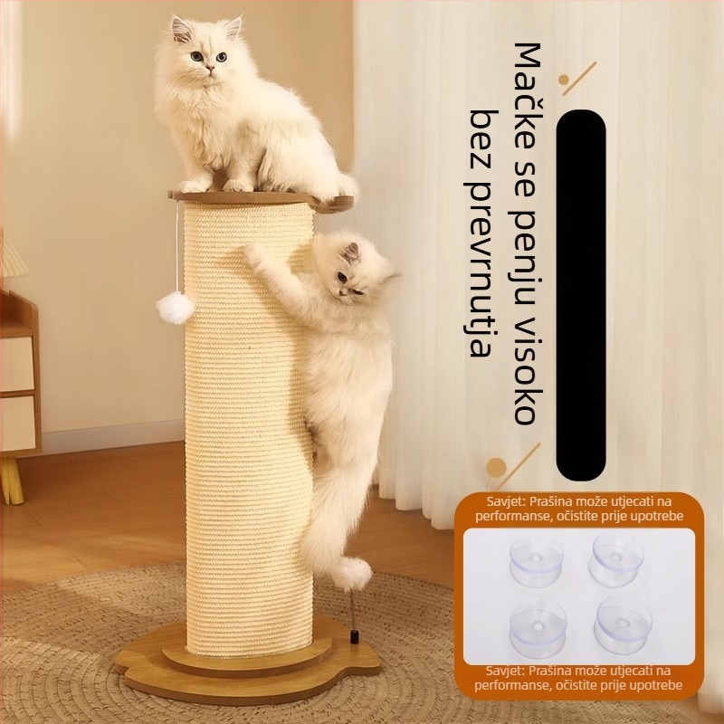 Mačje grebalno postolje i ploča, vertikalni sisal stup, integrirana igračka, izdržljiva konstrukcija od furnirane ploče