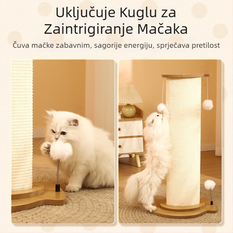 Mačje grebalno postolje i ploča, vertikalni sisal stup, integrirana igračka, izdržljiva konstrukcija od furnirane ploče