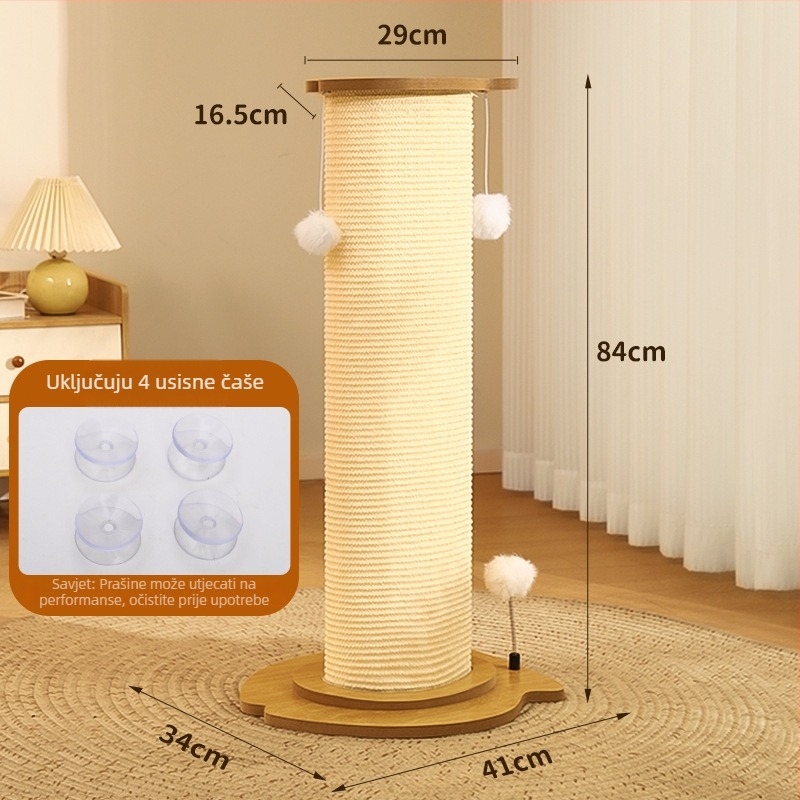 Mačje grebalno postolje i ploča, vertikalni sisal stup, integrirana igračka, izdržljiva konstrukcija od furnirane ploče