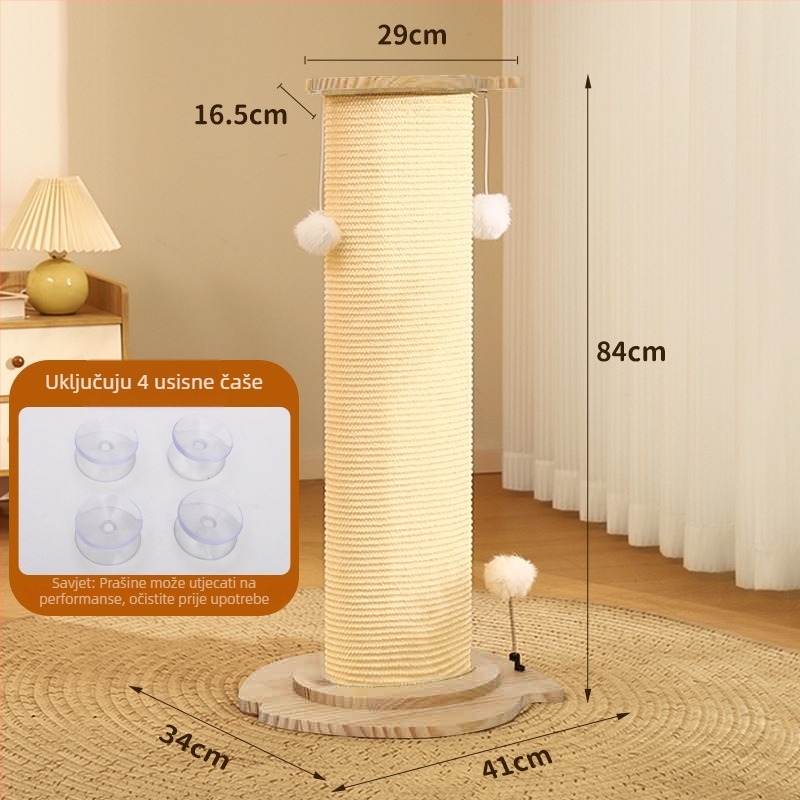 Mačje grebalno postolje i ploča, vertikalni sisal stup, integrirana igračka, izdržljiva konstrukcija od furnirane ploče