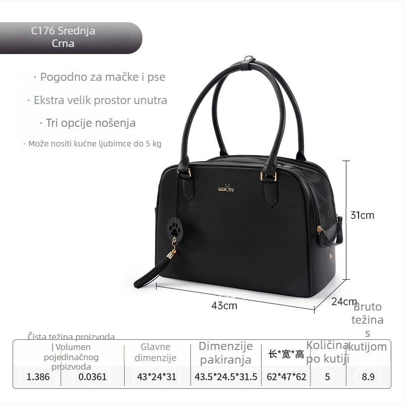 Torba za kućne ljubimce s jednodijelnom ramom, prijenosna i prozračna; materijal: mikrovlakno, Wakytu, jednobojni uzorak