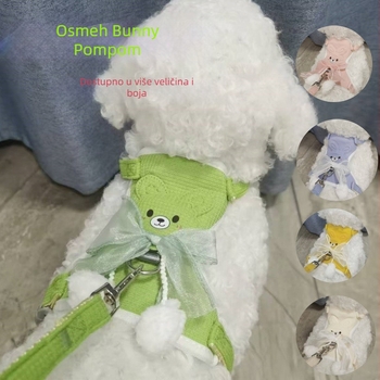 Prilagodljiv mačji povodac u stilu veste, s 3D mašnom i pahuljastom kuglicom, poliester, s izvučnim mehanizmom