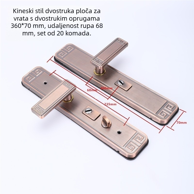 Brava s držačem za vrata protiv provale, debeli panel, retro kineskog stila, željezno telo, prilagodljivo lijevo-desno, pogodno za jednokrilna ili dvokrilna vrata