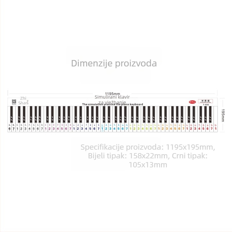 Fingering Sticker za klavir s 88 tipkama — 1:1 simulacija prstiju, notacija na notnom zapisu, PVC materijal