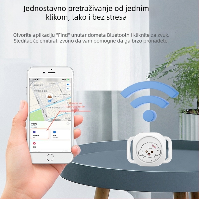 Lokalizator za kućne ljubimce - model Y14, Bluetooth 5.0, baterija 200 mAh, veličina 45×32×10 mm, kompatibilan s iOS