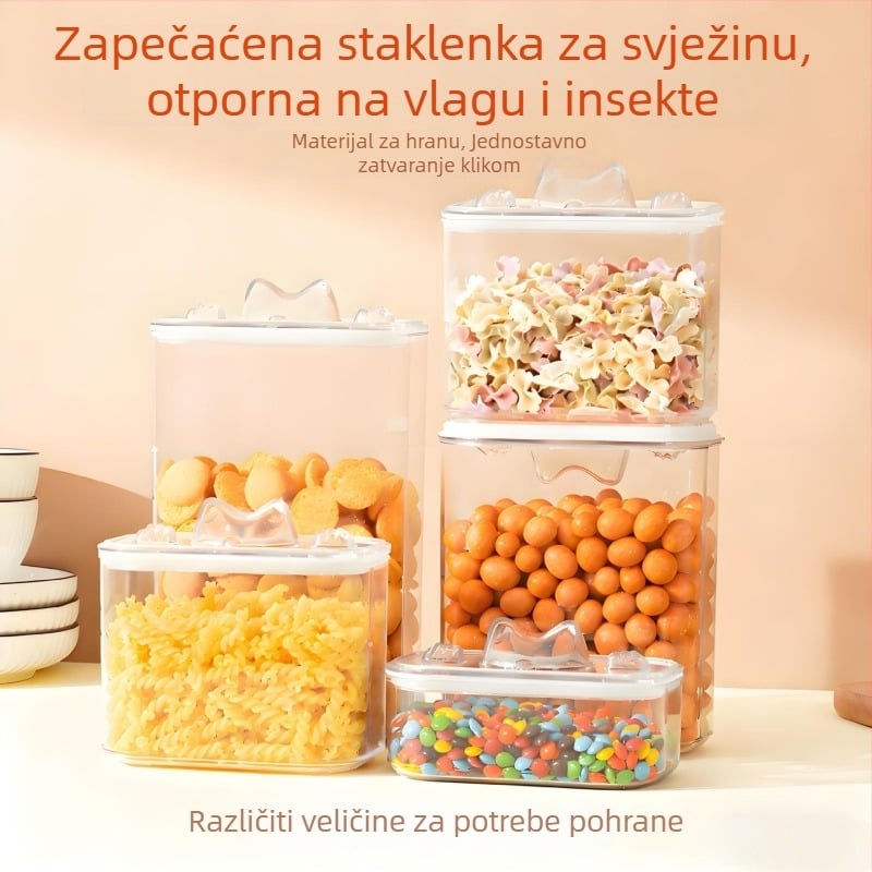 PET plastična kutija za hranu za pse i mačke – zatvorena, prozirna, za kućnu upotrebu, kapacitet 1–2 L