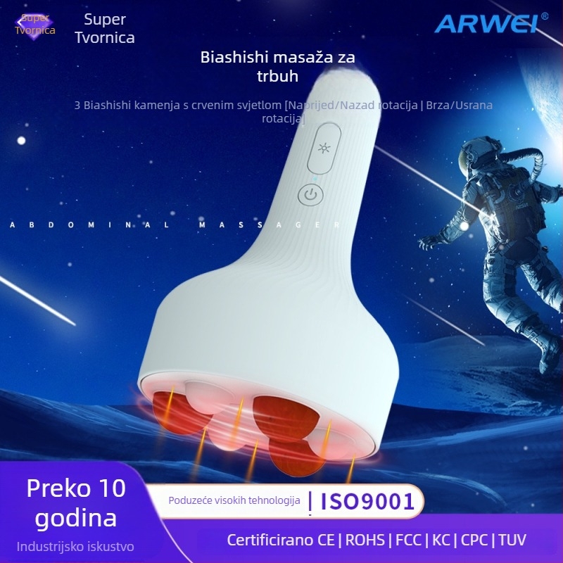 Uređaj za masažu abdomena s Bianstoneom, funkcija gnječenja, ugrađena litijska baterija, upravljanje tipkama, 6 načina + crveno svjetlo, težina 369 g