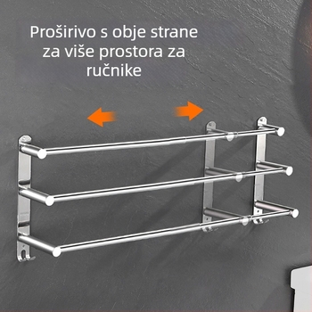 Stenska povlačna držač za ručnike od nehrđajućeg čelika, s tri razine, finopoliran, nosivost 25 kg