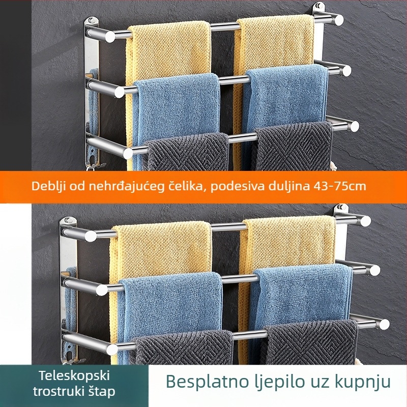 Stenska povlačna držač za ručnike od nehrđajućeg čelika, s tri razine, finopoliran, nosivost 25 kg