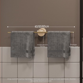 Držač za ručnike od drveta – bez rupa, jednopolni štap, masivno drvo, nosivost 5 kg