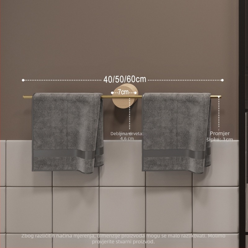 Držač za ručnike od drveta – bez rupa, jednopolni štap, masivno drvo, nosivost 5 kg