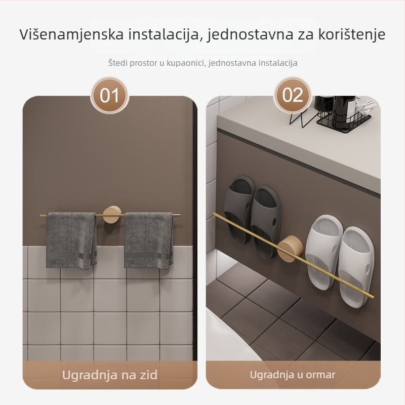 Držač za ručnike od drveta – bez rupa, jednopolni štap, masivno drvo, nosivost 5 kg