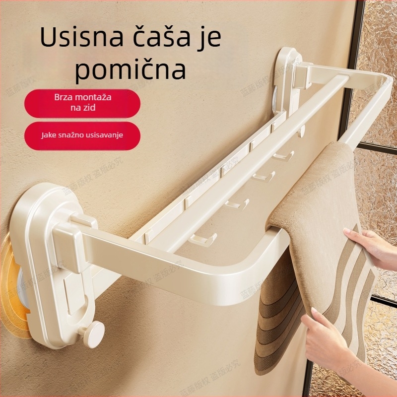 Držač za ručnike s vakuumskim pričvršćivanjem na zid, kupaonica, ABS + ugljična čelik, nosivost 10 kg, jednoplošni, stil laganog luksuza