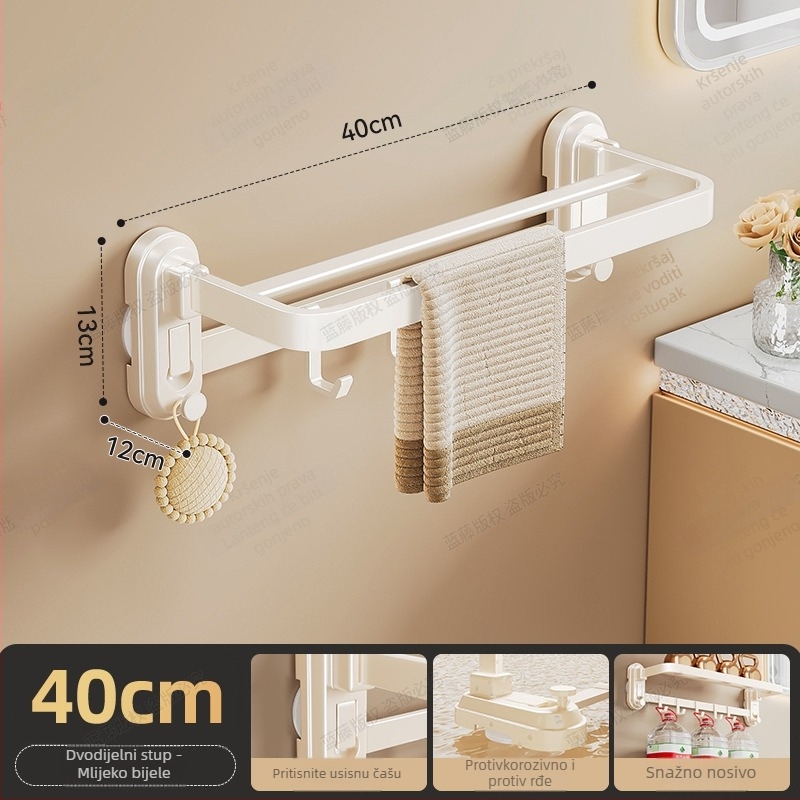 Držač za ručnike s vakuumskim pričvršćivanjem na zid, kupaonica, ABS + ugljična čelik, nosivost 10 kg, jednoplošni, stil laganog luksuza