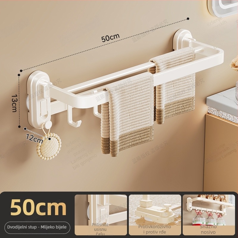 Držač za ručnike s vakuumskim pričvršćivanjem na zid, kupaonica, ABS + ugljična čelik, nosivost 10 kg, jednoplošni, stil laganog luksuza