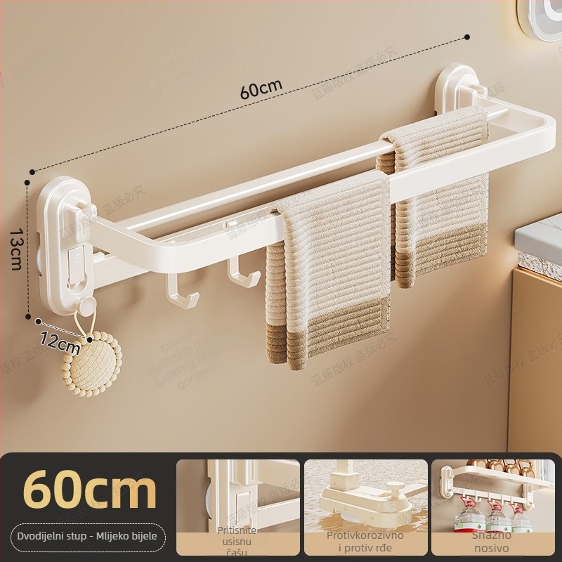 Držač za ručnike s vakuumskim pričvršćivanjem na zid, kupaonica, ABS + ugljična čelik, nosivost 10 kg, jednoplošni, stil laganog luksuza
