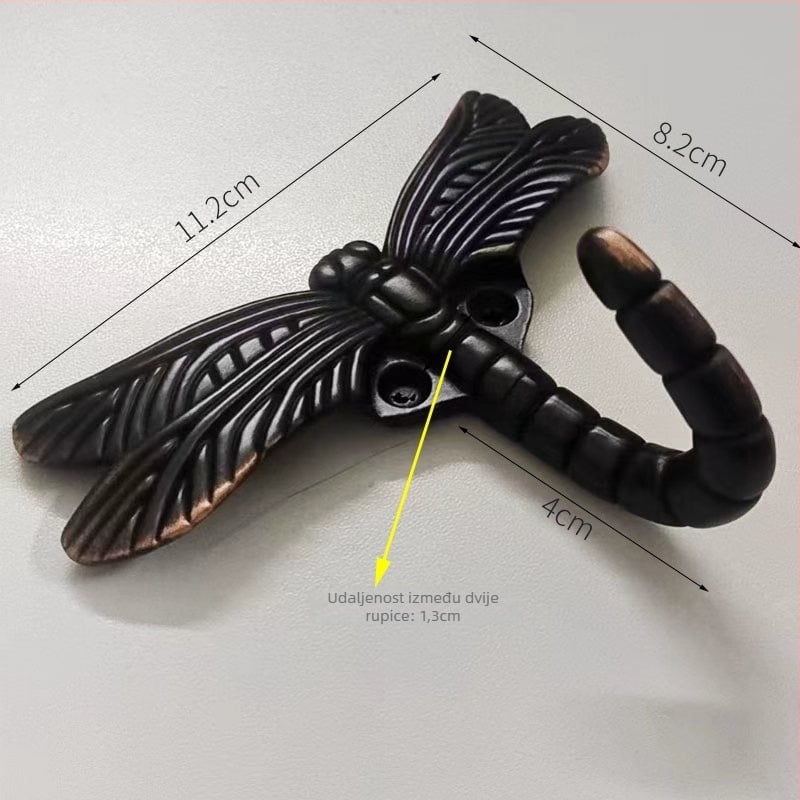 Kuka za odjeću u obliku dragonfly, od cinkovog legura, zidna, s jednim kukom, s unaprijed bušenim otvorima