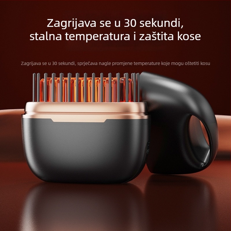 Bežični češalj za ravnanje i kovrčanje kose s titan-turmalinskim premazom, 3 postavke temperature, 25W, Li-ion baterija 3,7V