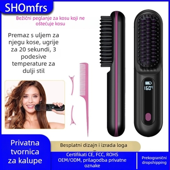 Bežični češalj za ispravljanje kose s titanijskim premazom, 3 postavke temperature, 35W, 7,4V (Bežično napajanje litijskom baterijom; titanijski premaz; 3 postavke temperature; 35W; 7,4V)