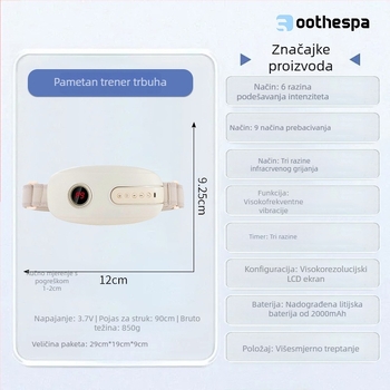 Abdominalni masažer s toplinskom terapijom i gnječenjem, punjivi, upravljanje gumbom, tajmer