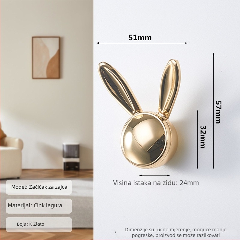Kuka za odjeću u obliku zeca – cinkova legura, skandinavski stil, za ormar, premazano završno (cinkova legura; skandinavski stil; za ormar; premazano završno)