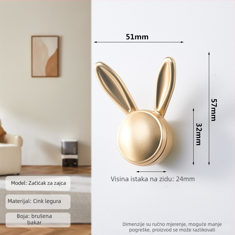 Kuka za odjeću u obliku zeca – cinkova legura, skandinavski stil, za ormar, premazano završno (cinkova legura; skandinavski stil; za ormar; premazano završno)