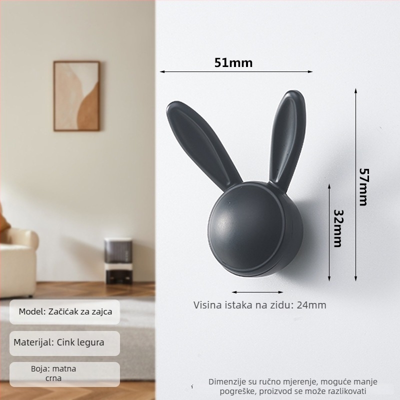 Kuka za odjeću u obliku zeca – cinkova legura, skandinavski stil, za ormar, premazano završno (cinkova legura; skandinavski stil; za ormar; premazano završno)
