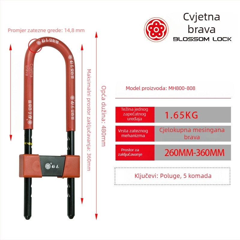 Brava za vrata za staklena vrata – Plum Blossom Lock MH800-806/808, čelični, za uredske, sobe i klizne vrata, moderan stil jednostavnosti
