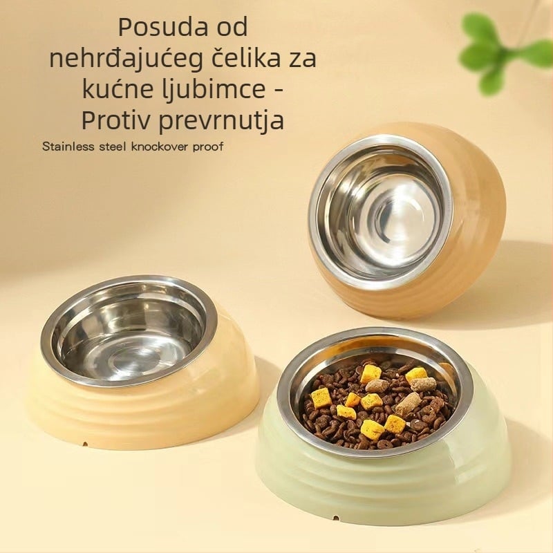 Posuda za hranjenje mačaka od plastike i nehrđajućeg čelika, nagnuti rub za zaštitu vrata, brenda Qichong