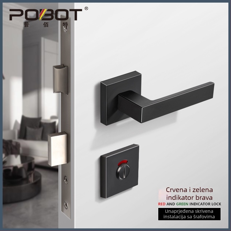 Unutarnja vrata – brava s indikatorom, model PBT-55, kvadratni indikator, materijal: cinkova legura, tip: ručna brava, primjenjivo na drvena i metalna vrata