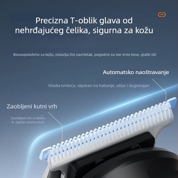 6-u-1 multifunkcionalni električni podlagač za kosu s brijačem i trimerom za nos; motor s četkom; nože od nehrđajućeg čelika; ugrađena baterija 800–1000 mAh; radni domet 1–3 h; odvojiva, periva oštrica