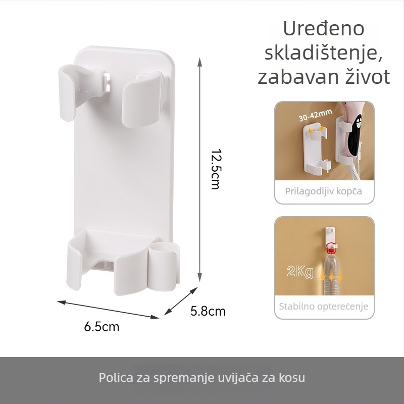 Zidni držač za uvijač – bez bušenja, kupaonica, plastični