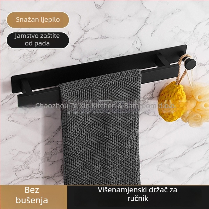 Držač ručnika od nehrđajućeg čelika, zidni bez bušenja, jednoručna šipka za kupaonicu