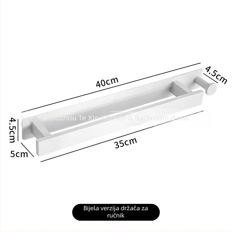Držač ručnika od nehrđajućeg čelika, zidni bez bušenja, jednoručna šipka za kupaonicu