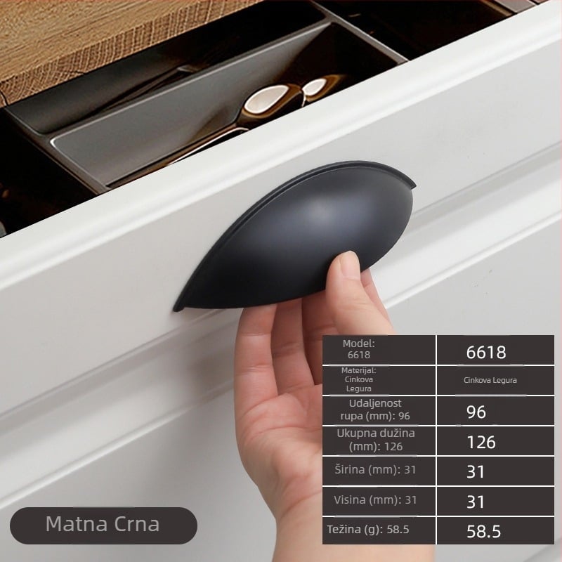 Ručka za ormar i ladicu, polukružnog dizajna s ušima, od cinkovog legura, model 6618, elektroplakirano