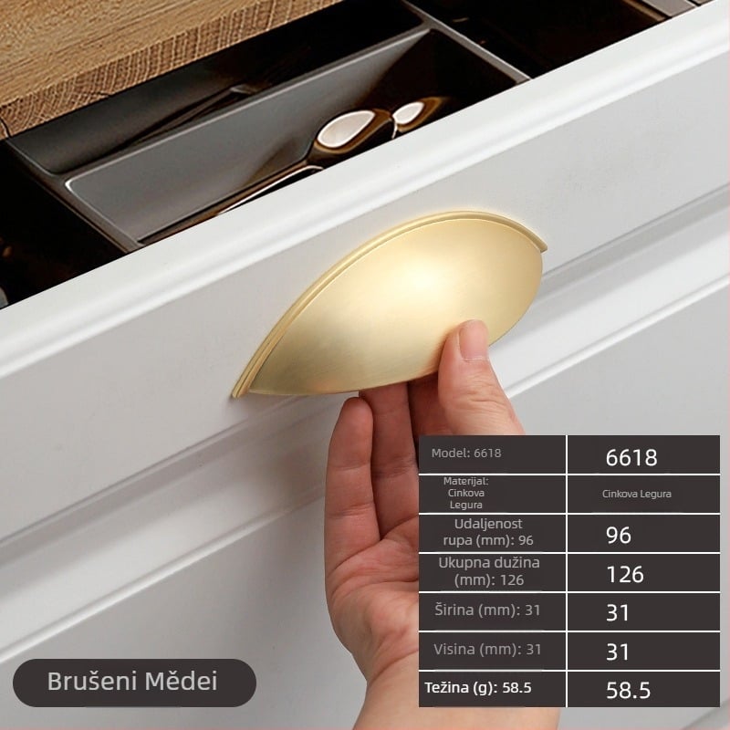 Ručka za ormar i ladicu, polukružnog dizajna s ušima, od cinkovog legura, model 6618, elektroplakirano