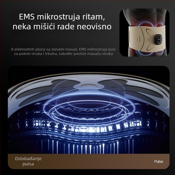 Masažni pojas za struk s EMS pulsom, mikrostrujno grijanje, vibracija i topli kompres, 4 glave za masažu, napajanje baterijom YM-03