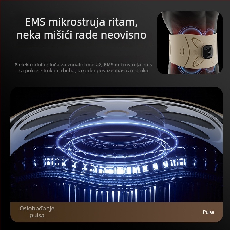 Masažni pojas za struk s EMS pulsom, mikrostrujno grijanje, vibracija i topli kompres, 4 glave za masažu, napajanje baterijom YM-03
