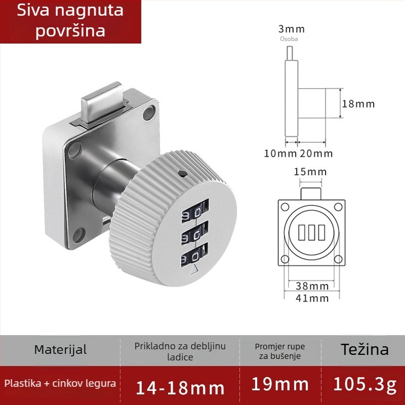 Mehanički bravi s lozinkom za uredski namještaj – Model 138; Materijal: cinkova legura i plastika; Pogodno za ladice, arhivske ormariće i ormariće; Skrivena ugradnja