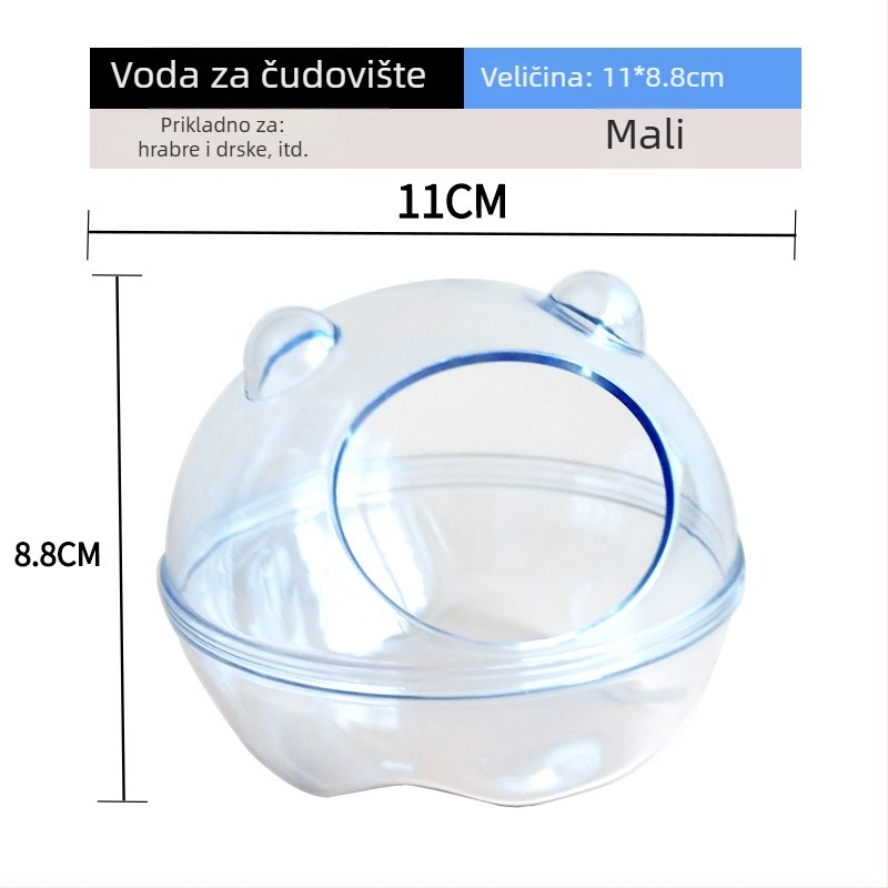 Kupaća posuda za hrčka s dvostrukom namjenom i vanjskim dodatkom