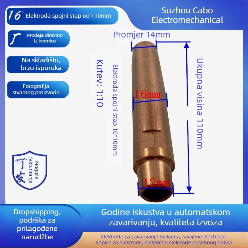 Glava za točkasto zavarivanje, krom-zirkonij bakar, model C18150, radna temperatura 400°C, zavarni napon 20000 A